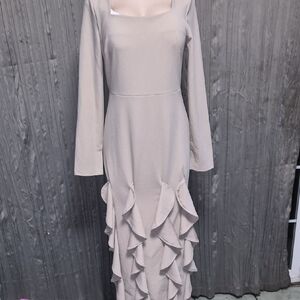 STYLEWE Beige Long-Sleeve Ruffle Maxi Dress